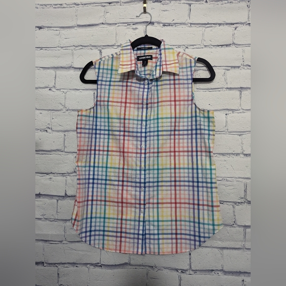 Lands' End Sleeveless Checkered Button Down Blouse Shirt Women's Small Size 6 - Picture 1 of 6